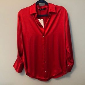 NEW Zara red satin blouse